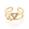 Brass Micro Pave Cubic Zirconia Cuff Rings for Women KK-T071-71G-2
