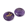 4Pcs 4 Styles Natural Amethyst Flat Round with Angels Symbol Display Decorations G-R007-01E-2