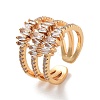 Brass with Cubic Zirconia Open Cuff Rings RJEW-B053-07-1