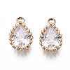 Brass Clear Cubic Zirconia Charms KK-S359-129-B01-RS-1