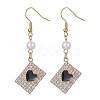 Alloy Crystal Rhinestone Rectangle with Heart Dangle Earrings EJEW-JE05491-04-1