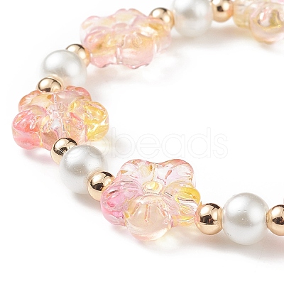 5Pcs 5 Color Glass Plum Blossom & Imitation Pearl Beaded Stretch Bracelets Set BJEW-JB08943-1