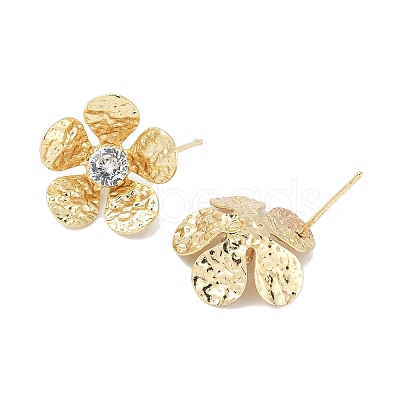 Flower Brass Micro Pave Cubic Zirconia Stud Earring Findings LS-KK-M326-08G-1