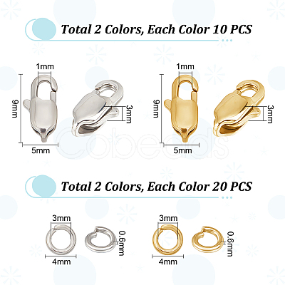 20Pcs 2 Style 304 Stainless Steel Lobster Claw Clasps STAS-UN0047-72-1