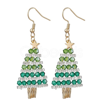 304 Stainless Steel Glass Christmas Tree Dangle Earrings EJEW-MZ00521-1