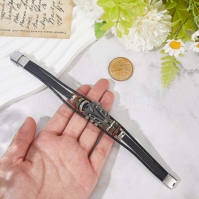 1Pc Alloy & Leather Cord Bracelets for Men Women BJEW-CL0001-24-1