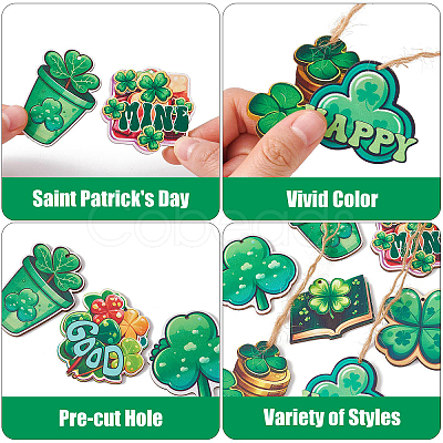 20Pcs 10 Styles Single Face Printed Clover Wood Big Pendants WOOD-CJ0001-80-1