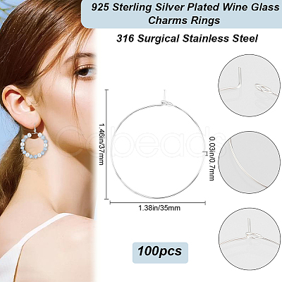 100Pcs 316 Surgical Stainless Steel Wine Glass Charms Rings STAS-BBC0005-97D-1