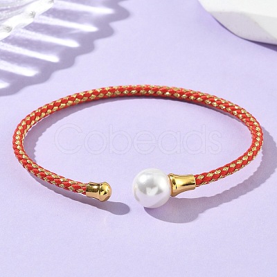 Steel Wire Ring & Copper Buckle & Plastic Pearl Bangles BJEW-S177-01-1