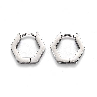 Tarnish Resistant 304 Stainless Steel Hexagon Huggie Hoop Earrings STAS-J033-03B-P-1