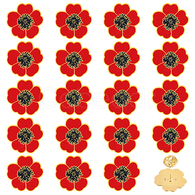 20Pcs Poppy Alloy Enamel Brooch JEWB-FG0001-67-1