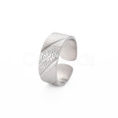 Non-Tarnish 304 Stainless Steel Textured Open Cuff Ring for Women RJEW-S405-165P-1
