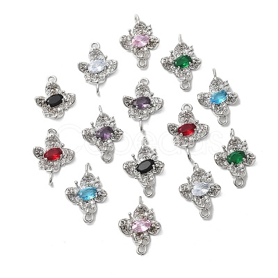 Brass Micro Pave Cubic Zirconia Connector Charms KK-Z103-10P-01-1