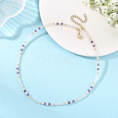 Natural Rose Quartz Faceted Round Beaded Necklaces NJEW-JN06430-03-1
