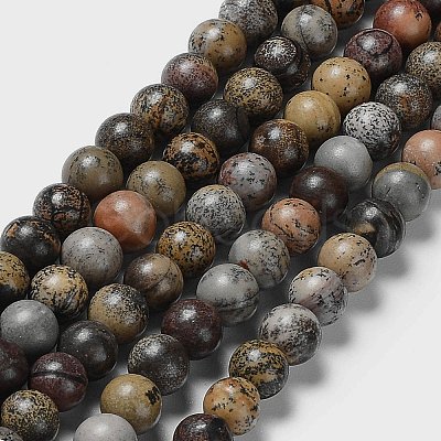 Round Natural Dendritic Jasper Beads Strands G-I176-06-8mm-01-1