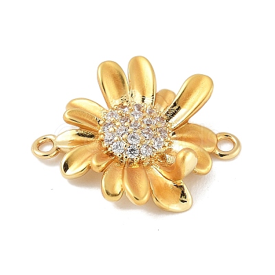 Flower Brass Micro Pave Clear Cubic Zirconia Connector Charms KK-M326-06-G01-1