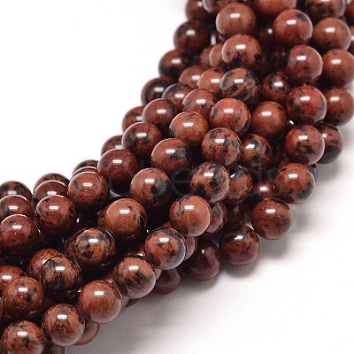 Natural Mahogany Obsidian Round Bead Strands G-P072-44-8mm-1