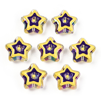 UV Plating Rainbow Iridescent Acrylic Beads OACR-A018-04C-1