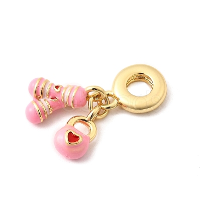 Brass Pink Enamel European Dangle Charms KK-F904-24G-1