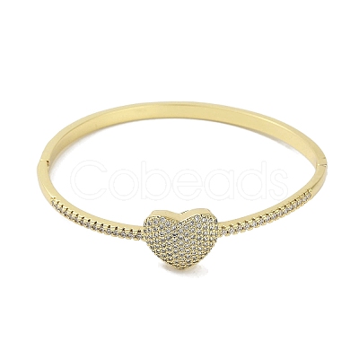 Rack Plating Brass Micro Pave Cubic Zirconia Heart Hinged Bangles for Women BJEW-R317-01B-G-1
