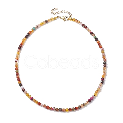 Faceted Round Natural Agate(Dyed & Heated) Beaded Necklaces for Women NJEW-JN04659-03-1