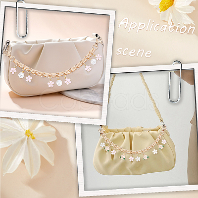 2Pcs Imitation Pearl & Alloy Pink Enamel Flower Tassel Bag Decorative Chains AJEW-BBC0001-06-1