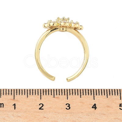 Flower Brass Micro Pave Cubic Zirconia Cuff Rings for Women RJEW-A069-01B-G-1