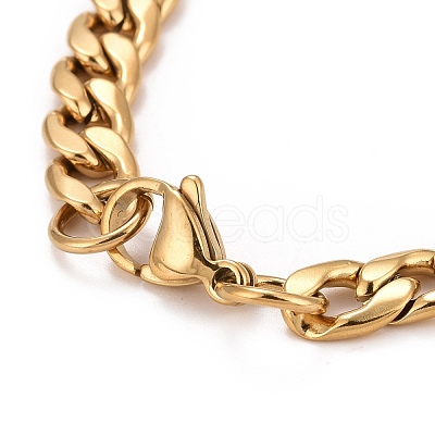 PVD Vacuum Plating 201 Stainless Steel Rectangle Link Bracelet with Curb chains for Men Women STAS-E160-26G-1
