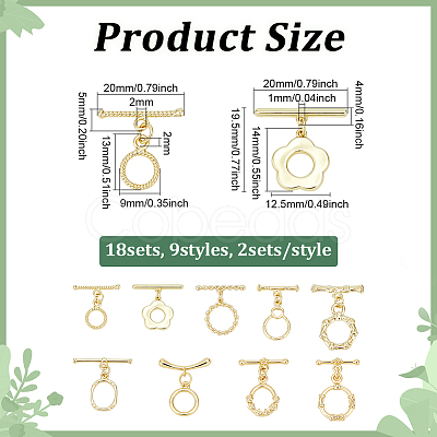 18Pcs 9 Styles Brass Toggle Clasps KK-ME0003-86-1