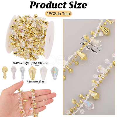 2 Rolls 2 Colors Plastic Diamond Beaded Trim OCOR-CA0001-32-1