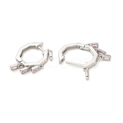 Cubic Zirconia Rectangle Dangle Hoop Earrings EJEW-Z019-03B-P-1