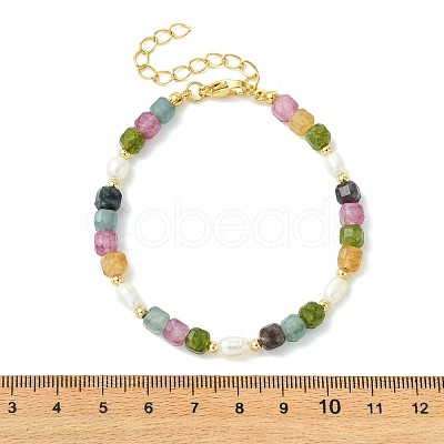 Natural Multicolor Tourmaline & Brass Beaded Bracelets for Women BJEW-JB13959-1