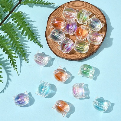 32Pcs UV Plating Rainbow Iridescent Acrylic Beads OACR-FS0002-16-1