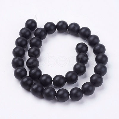 Natural Black Stone Bead Strands X-G-R193-01-12mm-1