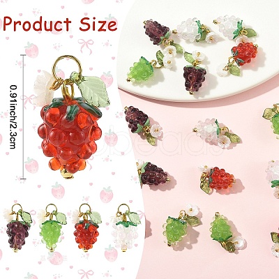 5Pcs Grape Handmade Lampwork & Resin & Acrylic Pendants PALLOY-YW00128-01-1