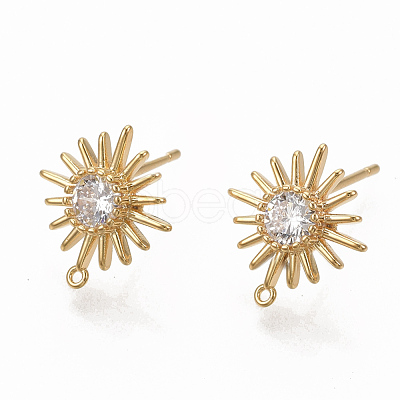 Brass Clear Cubic Zirconia Stud Earring Findings ZIRC-Q021-073G-NF-1