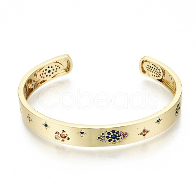 Brass Micro Pave Cubic Zirconia Cuff Bangles BJEW-S142-022-NF-1