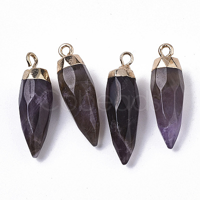 Top Golden Plated Natural Amethyst Pointed Pendants X-G-S359-078F-1