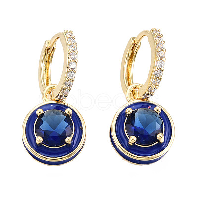 Cubic Zirconia Flat Round Dangle Hoop Dangle Earrings with Enamel EJEW-N011-121-1