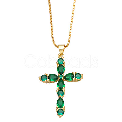 Colorful Zircon Cross Necklace Hip Hop Fashion Diamond Sweater Chain NKB266 ST9119898-1