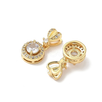 Brass Pave Clear Cubic Zirconia Flat Round with Heart Pendants KK-Q068-18G-1