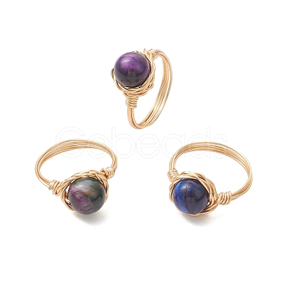 Natural Tiger Eye Finger Rings RJEW-JR00986-1