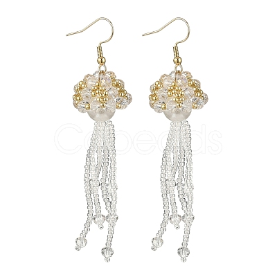 304 Stainless Steel Glass Seed Beads Jellyfish Dangle Earrings EJEW-MZ00553-03-1