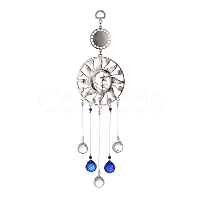 Alloy Flat Round & Sun & Moon Turkish Blue Evil Eye Pendant Decoration HJEW-M002-13AS-1