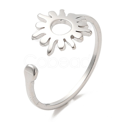 Non-Tarnish 304 Stainless Steel Sun Open Cuff Ring for Women RJEW-M149-05P-1