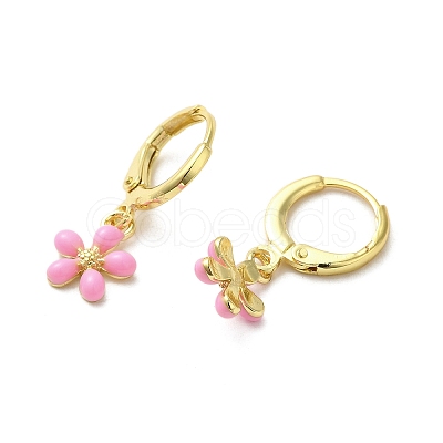 Flower Golden Brass Dangle Leverback Earrings EJEW-L268-009G-02-1