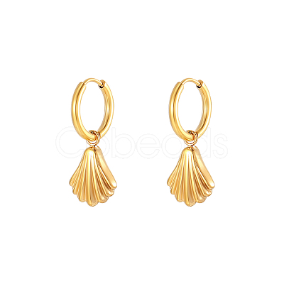 304 Stainless Steel Shell Shape Dangle Earrings for Women HK0128-1-1