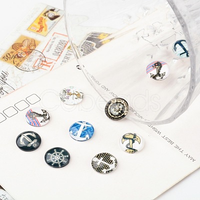 Helm & Anchor Printed Glass Cabochons X-GGLA-A002-12mm-WW-1
