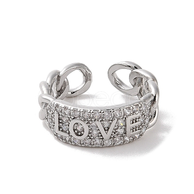 Brass Micro Pave Cubic Zirconia Open Cuff Rings RJEW-K263-13P-1