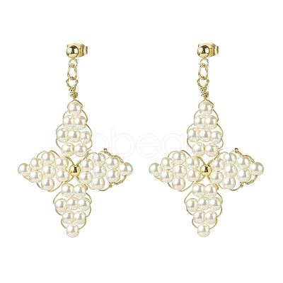 Glass Pearl Braided Star Stud Earrings EJEW-JE04982-02-1